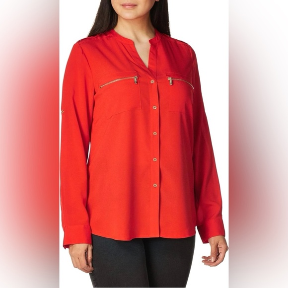 Calvin Klein Button-Up Red/Orange Blouse – Size L - Picture 6 of 8
